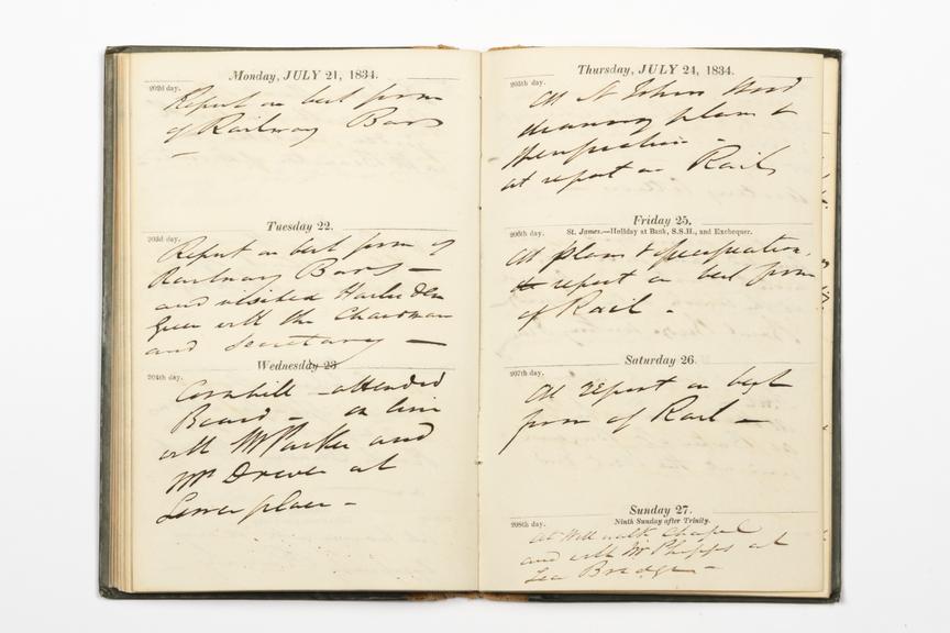 Pages 59 and 60 of the manuscript section of Robert Stephenson's diary