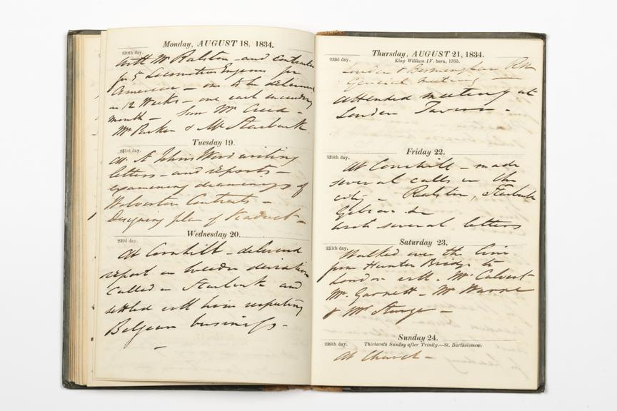 Pages 67 and 68 of the manuscript section of Robert Stephenson's diary