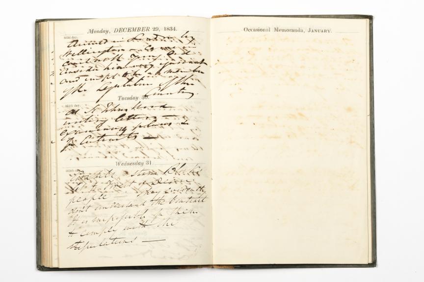 Pages 105 and 106 of the manuscript section of Robert Stephenson's diary