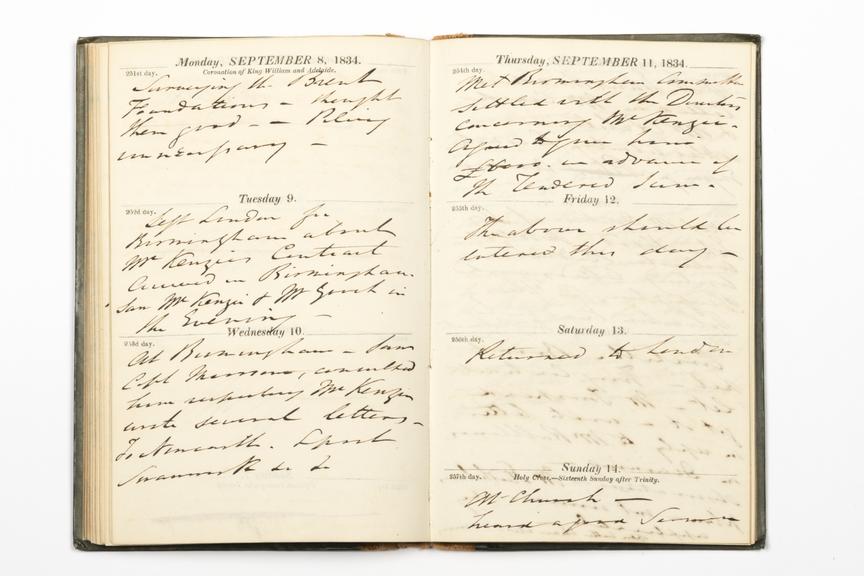 Pages 73 and 74 of the manuscript section of Robert Stephenson's diary