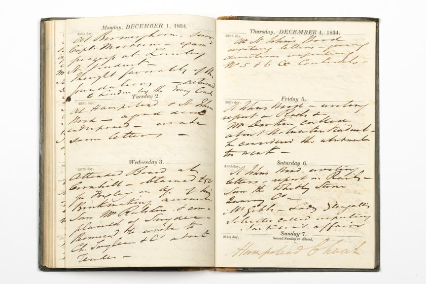 Pages 97 and 98 of the manuscript section of Robert Stephenson's diary