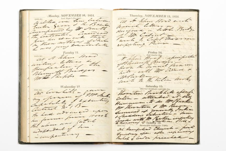 Pages 91 and 92 of the manuscript section of Robert Stephenson's diary