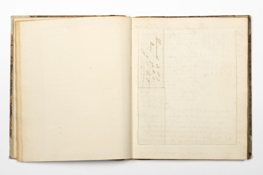 Pages 42 and 43 of the Robert Stephenson & Co Ltd minute book no.1 showing reverse of inserted receipt document