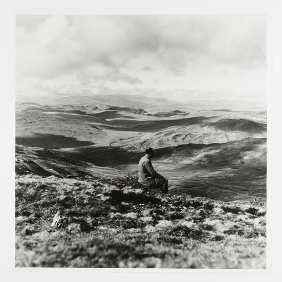 Modern silver gelatin print titled "Author on the summit of