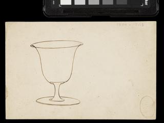One of a stereoscopic pair, printed black image design: Hexagonal Base containing Three Shapes on one side; Goblet on the other