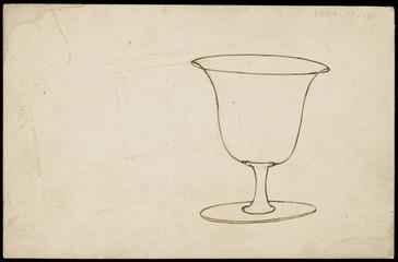 One of a stereoscopic pair, printed black image design: Hexagonal Base containing Three Shapes on one side; Goblet on the other