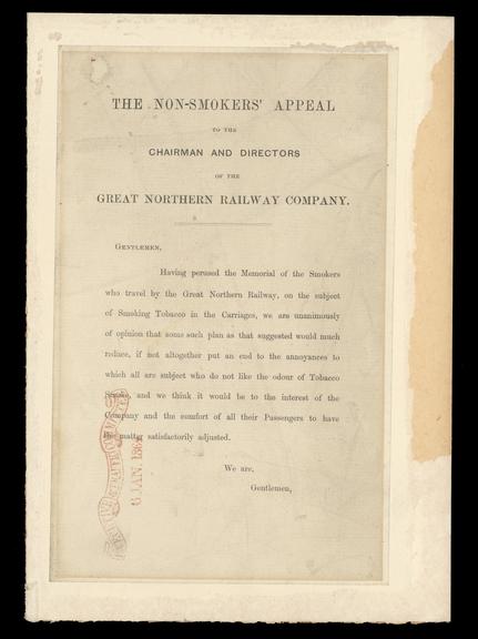 Non-smokers appeal to the Great Northern Railway company.