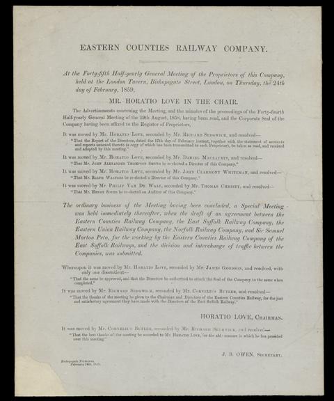 Eastern Counties Railway Company General Meeting notes