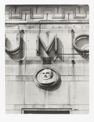 Photograph of the bust of William Friese-Greene on the facade of the Chelsea Gaumont cinema