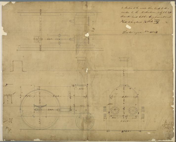 Drawing of "2 Boilers to be made thus, and 2 others similar to the Northumbrian . . . these two engines Nos 10 & 11"