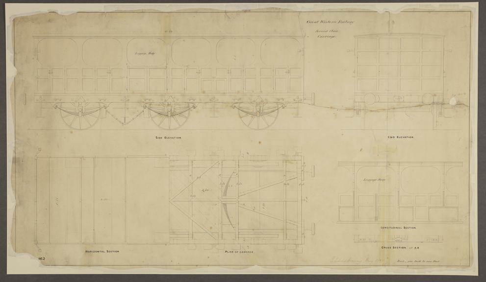 Drawing, Great Western Railway broad gauge 6-wheeled second
