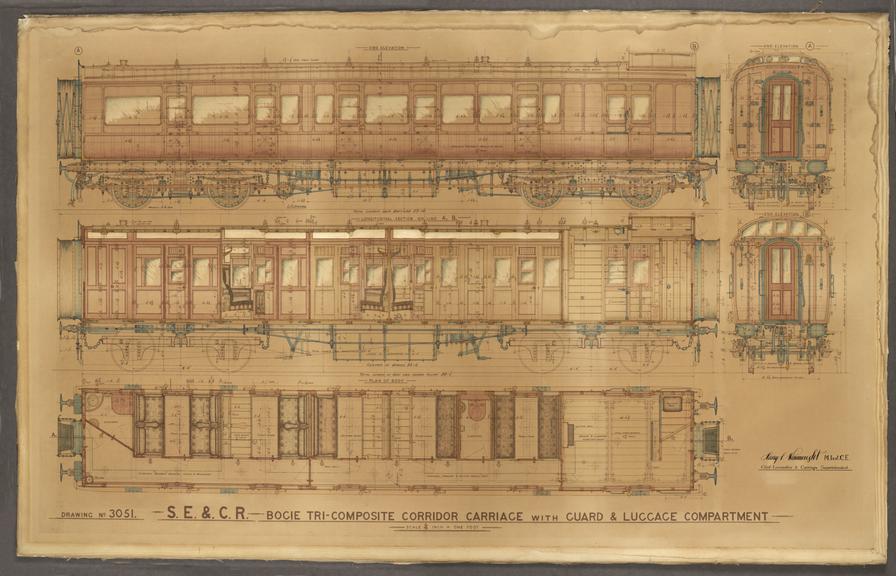 Coloured general arrangement drawing, scale 3/4 inch to 1 foot