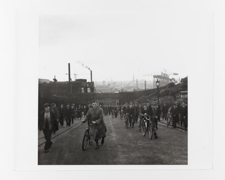 Men leaving the shipyard, Tyneside