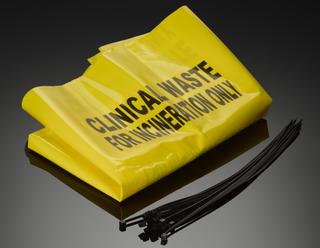 Yellow plastic clinical waste bags