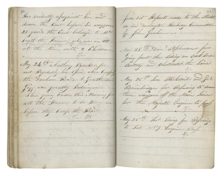 Pages 96 and 97 of John Graham's report book 1831-1833