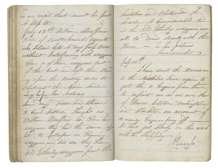 Pages 112 and 113 of John Graham's report book 1831-1833