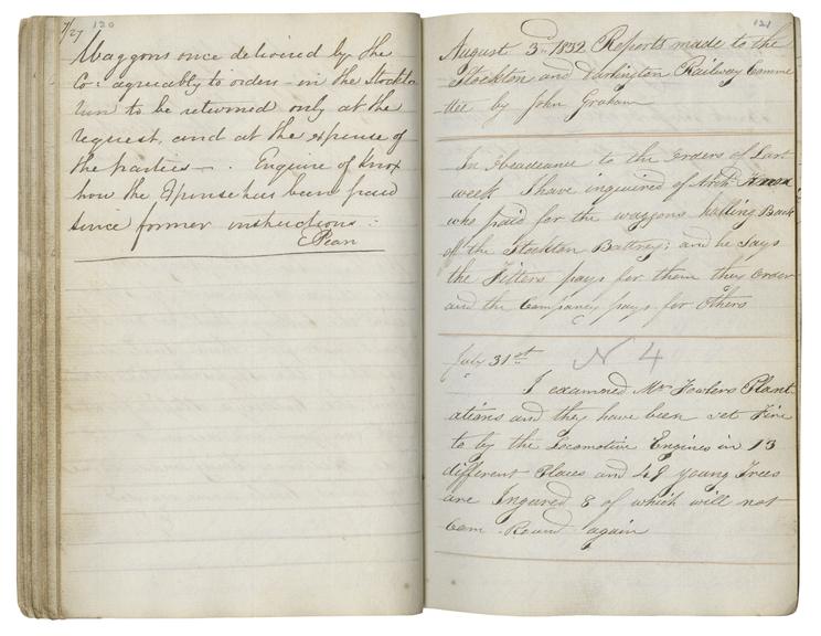 Pages 120 and 121 of John Graham's report book 1831-1833