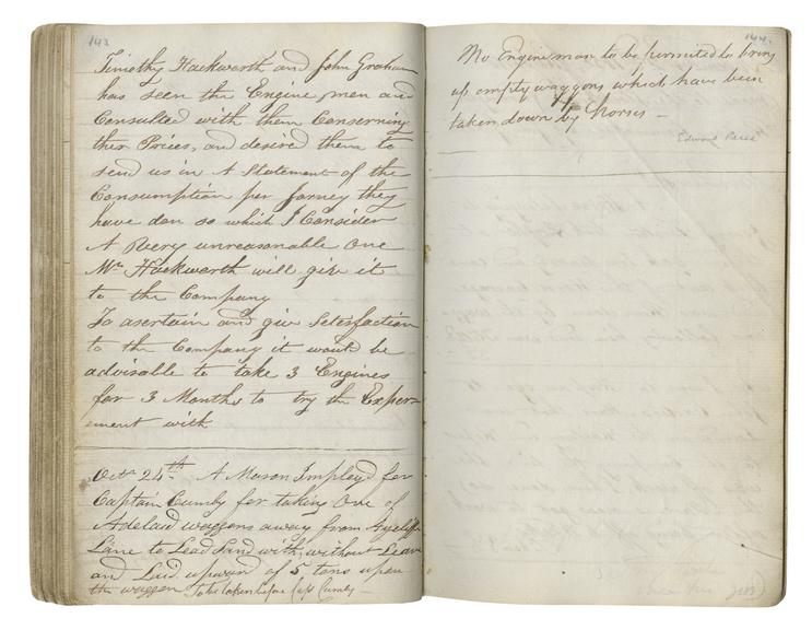 Pages 143 and 144 of John Graham's report book 1831-1833