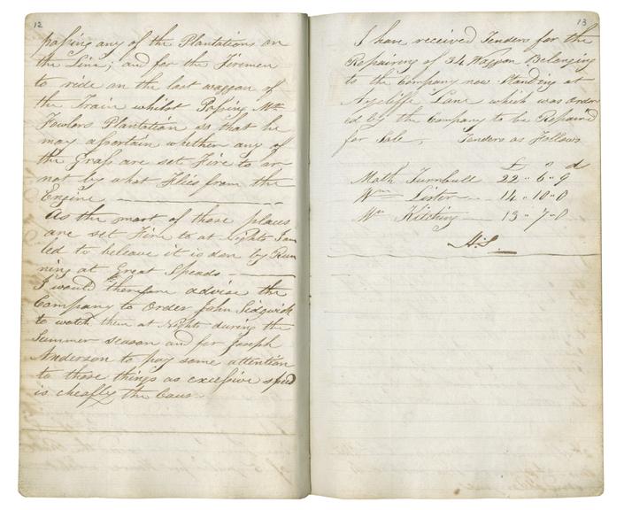 Pages 12 and 13 of John Graham's report book 1833-1835