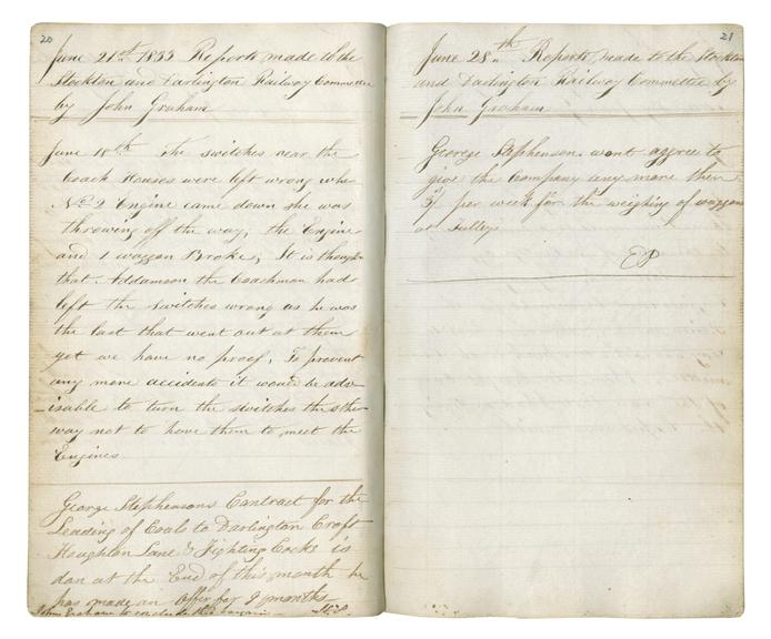 Pages 20 and 21 of John Graham's report book 1833-1835