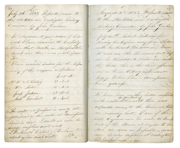 Pages 26 and 27 of John Graham's report book 1833-1835