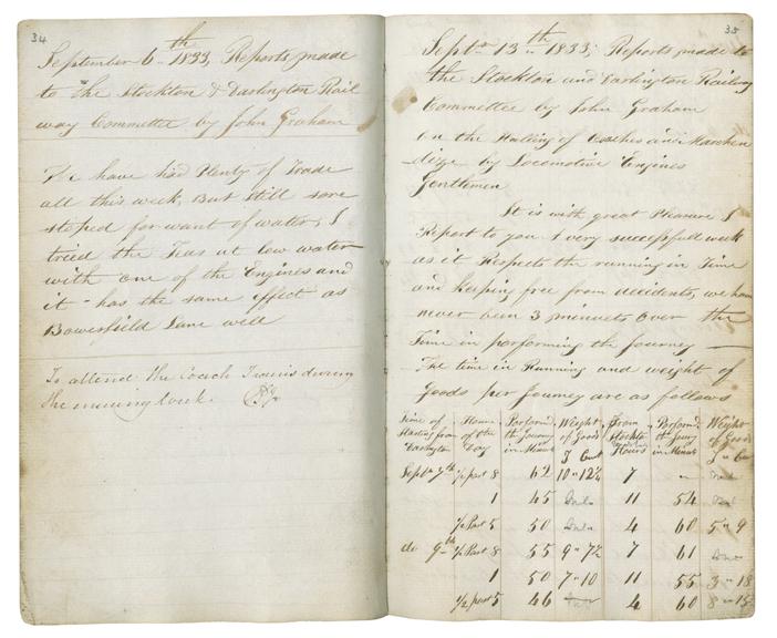 Pages 34 and 35 of John Graham's report book 1833-1835