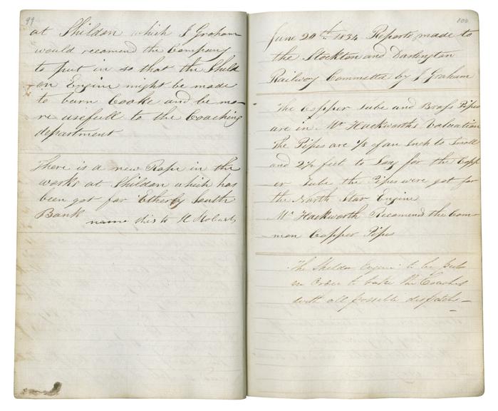 Pages 99 and 100 of John Graham's report book 1833-1835