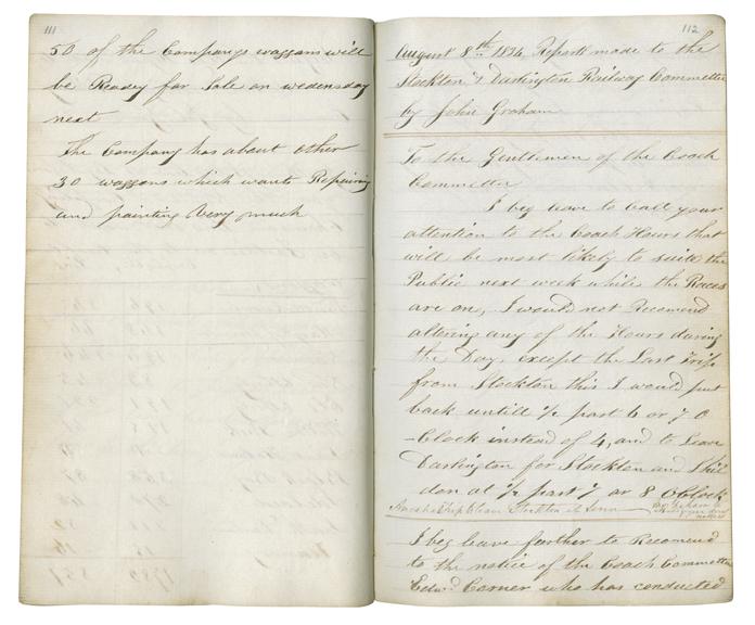 Pages 111 and 112 of John Graham's report book 1833-1835