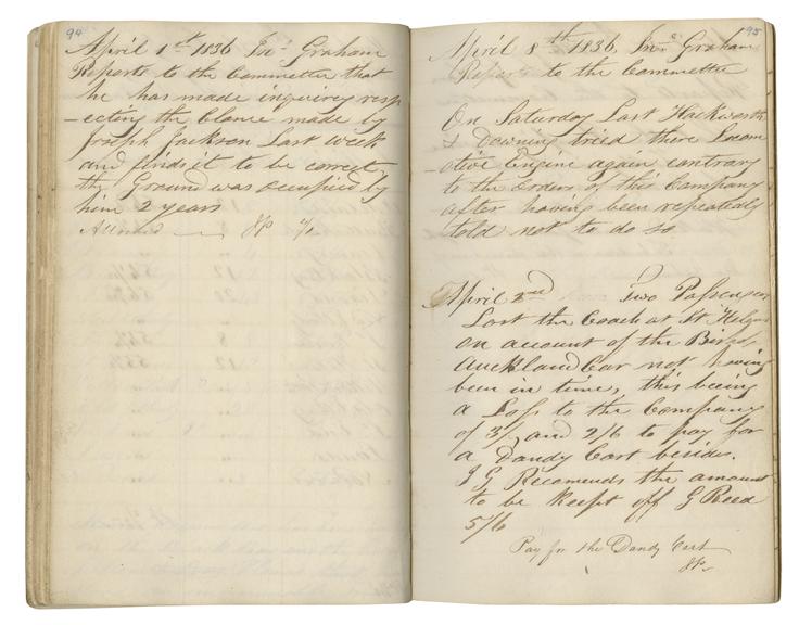 Pages 94 and 95 of John Graham's report book 1835-1838