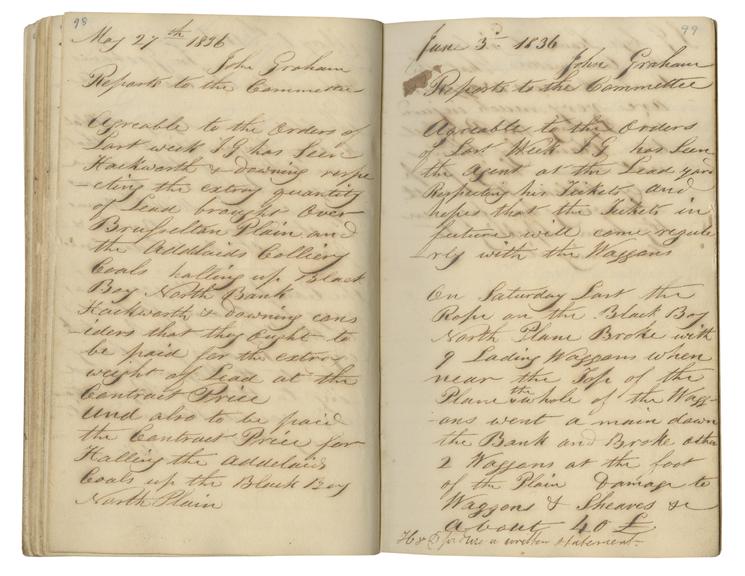 Pages 98 and 99 of John Graham's report book 1835-1838