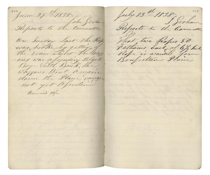 Pages 202 and 203 of John Graham's report book 1835-1838