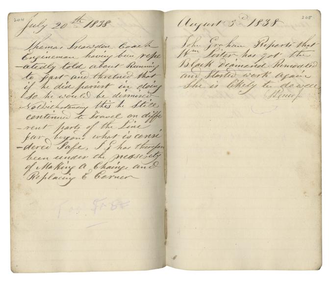 Pages 204 and 205 of John Graham's report book 1835-1838