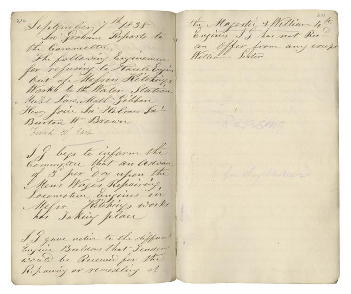 Pages 210 and 211 of John Graham's report book 1835-1838