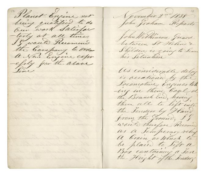 Pages 12 and 13 of John Graham's report book 1838-1845