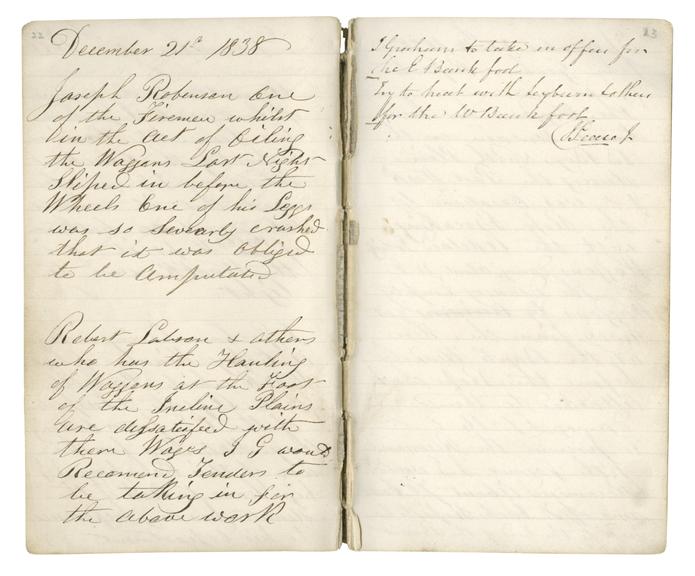 Pages 22 and 23 of John Graham's report book 1838-1845