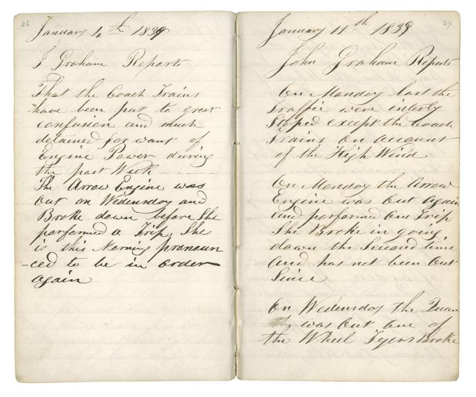 Pages 26 and 27 of John Graham's report book 1838-1845