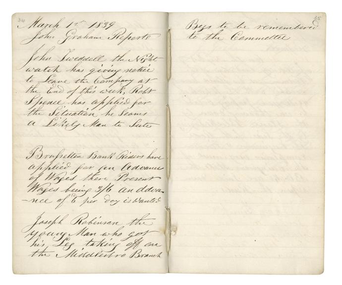 Pages 34 and 35 of John Graham's report book 1838-1845