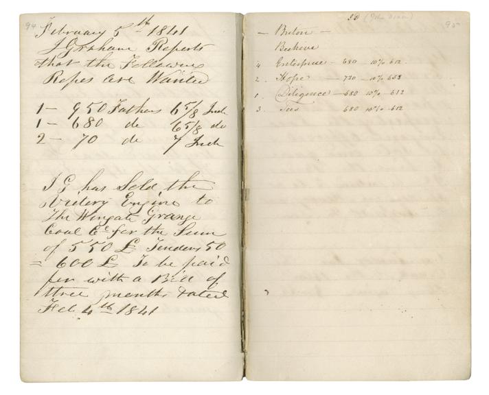 Pages 94 and 95 of John Graham's report book 1838-1845