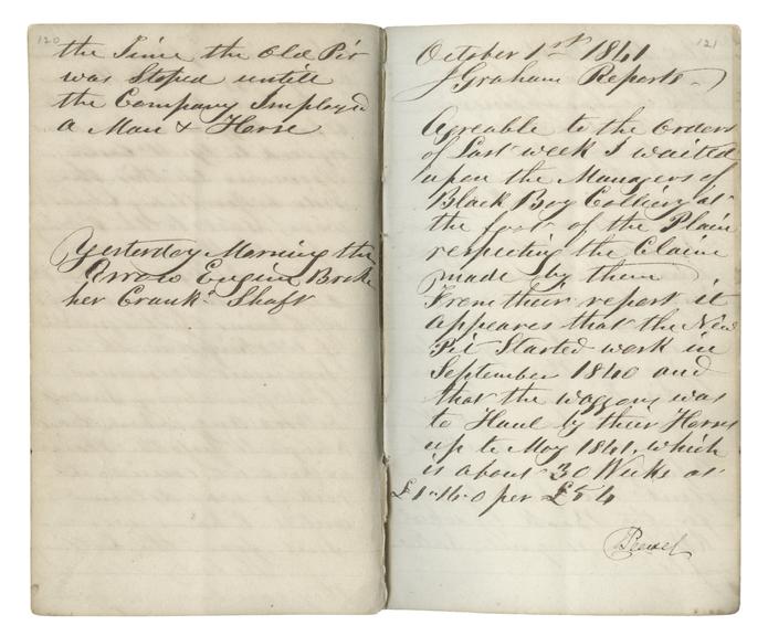 Pages 120 and 121 of John Graham's report book 1838-1845