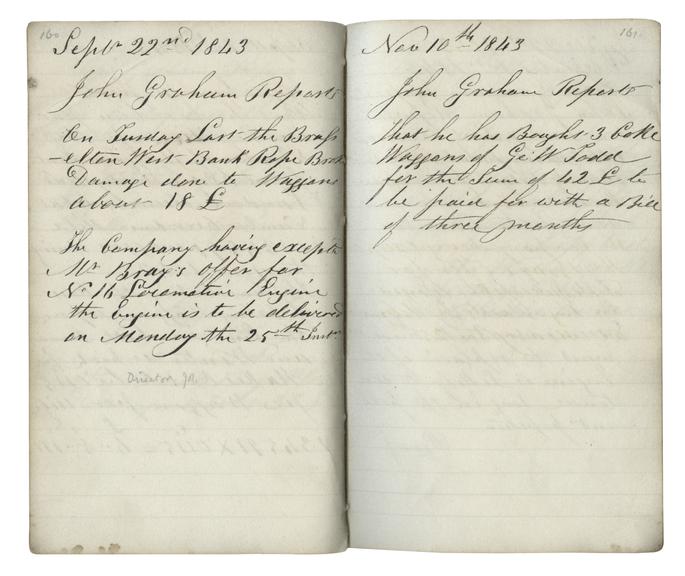 Pages 160 and 161 of John Graham's report book 1838-1845