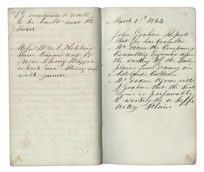 Pages 168 and 169 of John Graham's report book 1838-1845