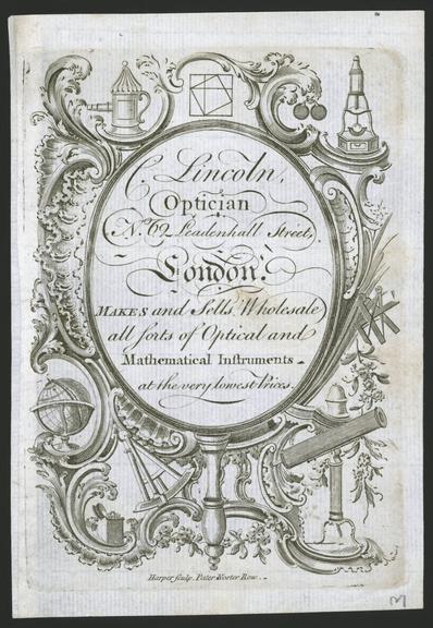 Trade card: C. Lincoln, 62 Leadenhall Street, London.  Optician