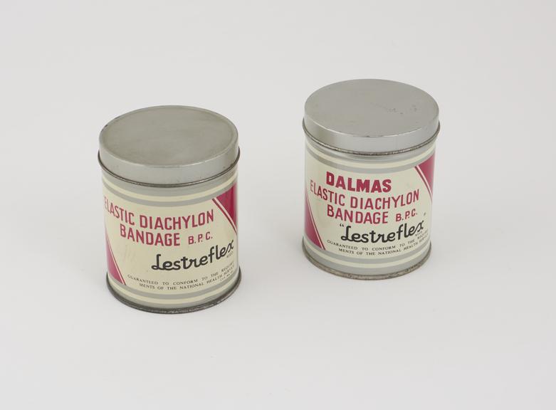 Two tins of "Lestreflex" elastic diachylon bandage B.P.C. (bandage)