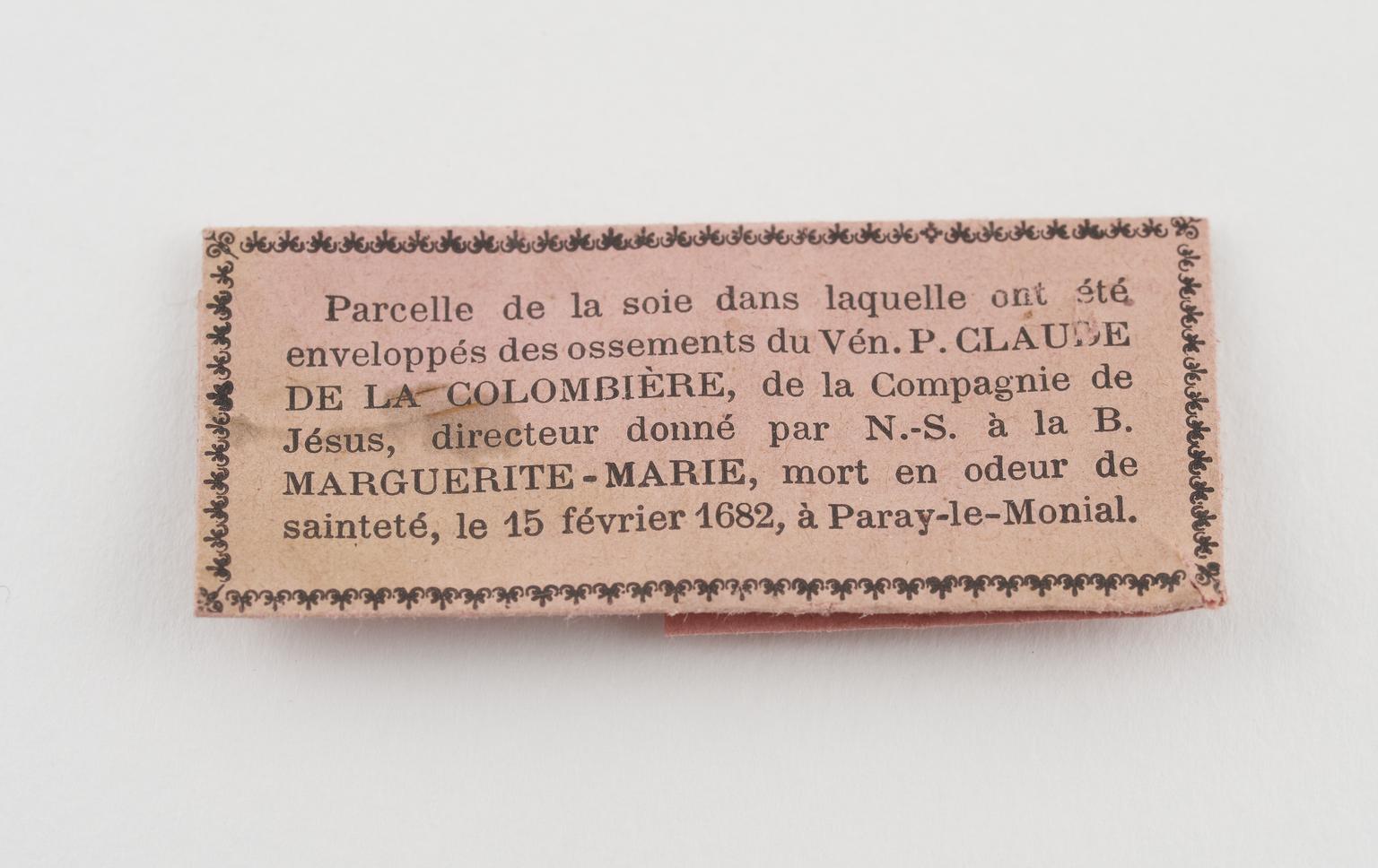 Packet for amulet from Claude de la Columbiere's shroud