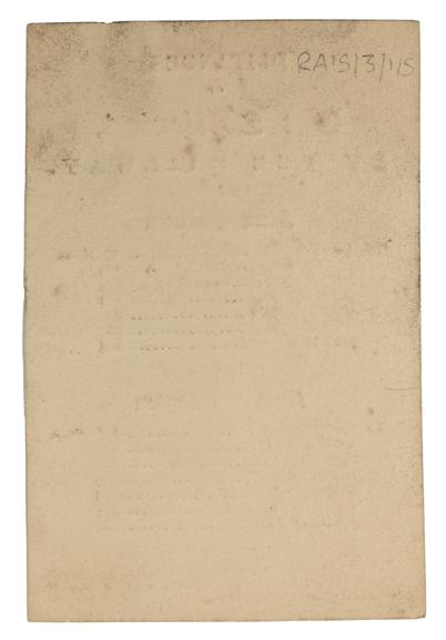 Small printed card showing ‘Distances of the Collieries