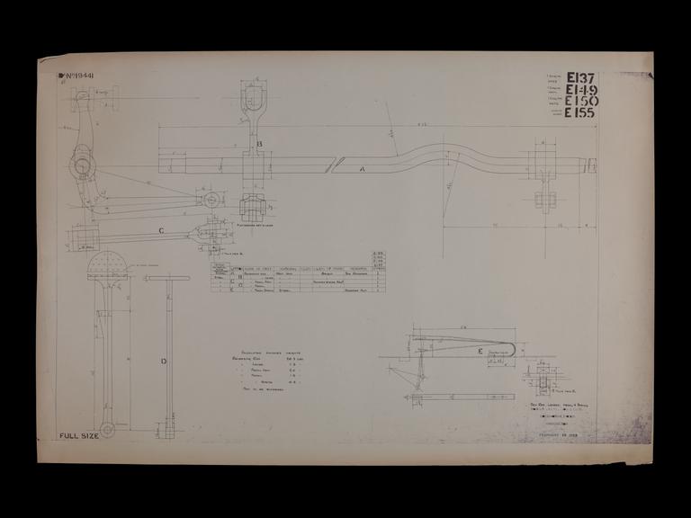 Engineering drawing of Rocket model Reversing rod, levers