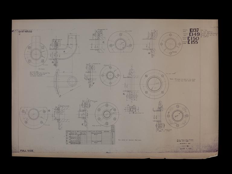 Engineering drawing of Rocket model Blast pipe and pipe flanges