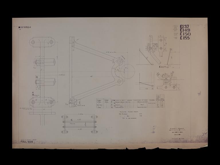 Engineering drawing of Rocket model Slidebars and brackets