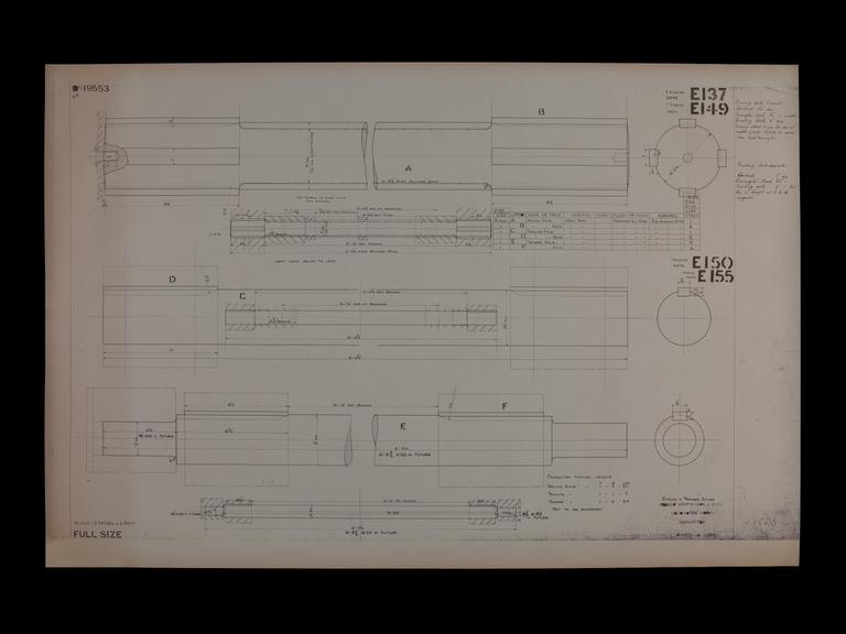 Engineering drawing of Rocket model Engine and tender axles