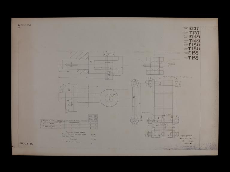 Engineering drawing of Rocket model Engine drawbar and driving